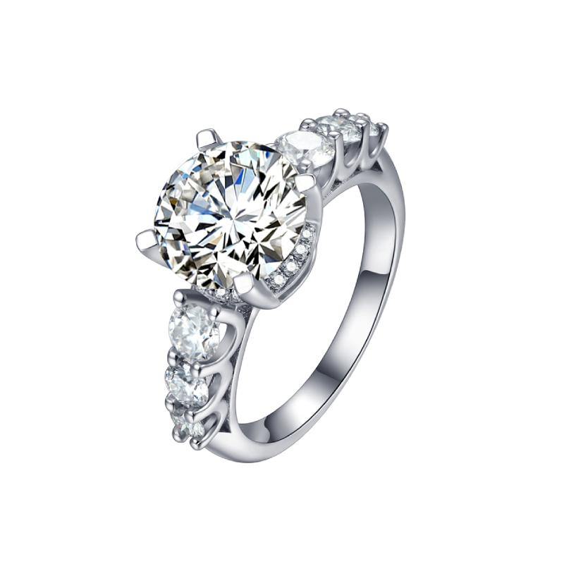 Seven Stone Round Cut Moissanite Sterling Silver Engagement Ring