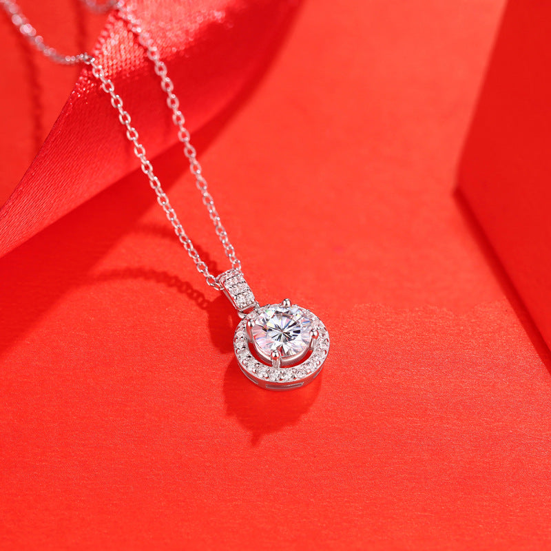 Halo Moissanite Dreams Come True Sterling Silver Necklace