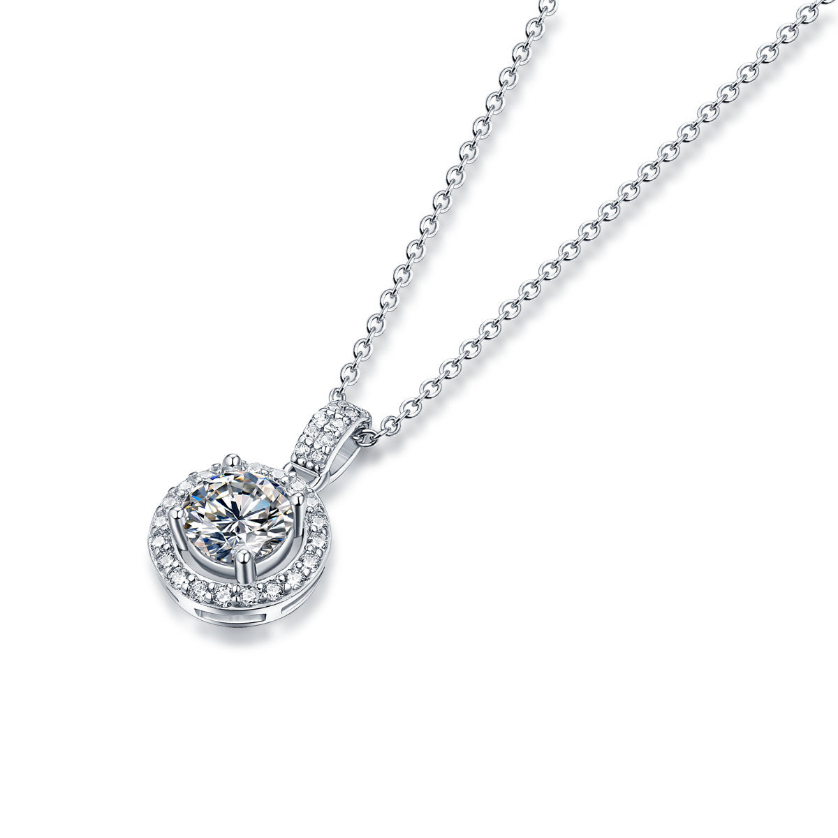 Halo Moissanite Dreams Come True Sterling Silver Necklace