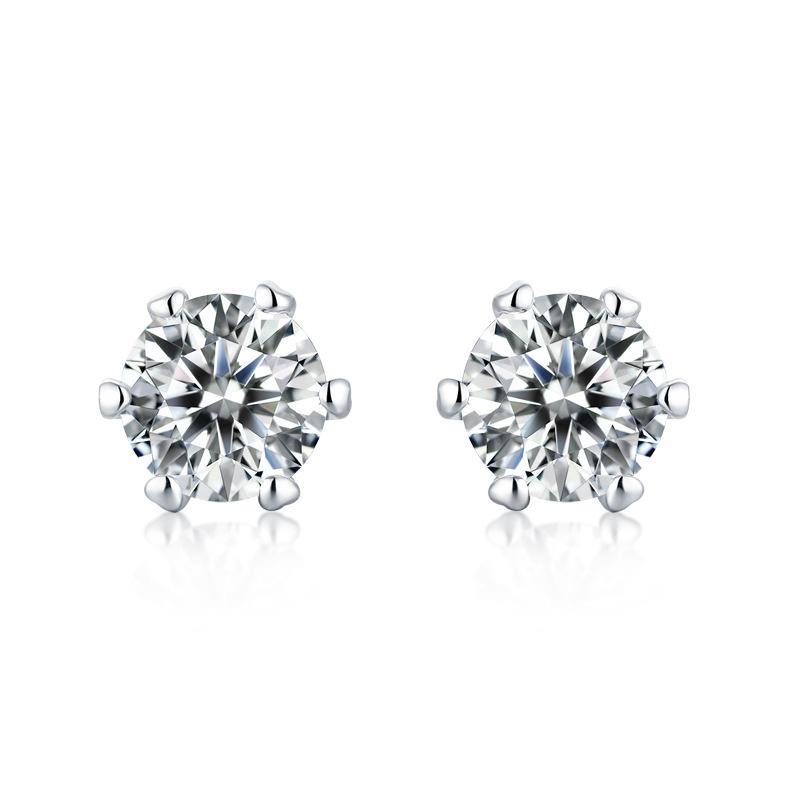 Moissanite Series Classic Six-Claw Sterling Silver Stud Earrings