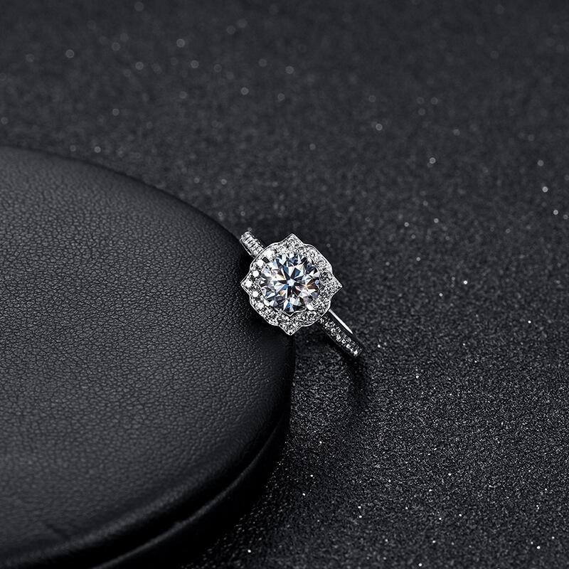 Halo Round Cut Moissanite Pave Engagement Ring