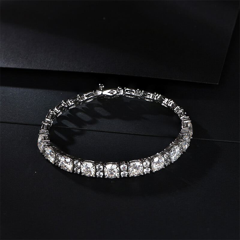 Alternating Cushion Cut Moissanite Sterling Silver Bracelet