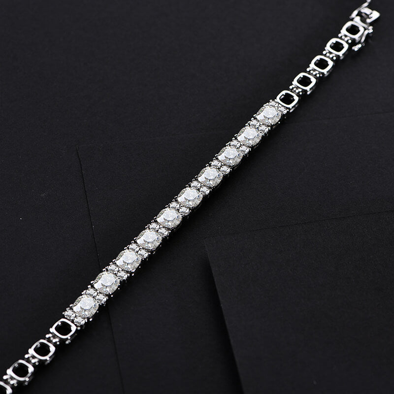 Alternating Cushion Cut Moissanite Sterling Silver Bracelet