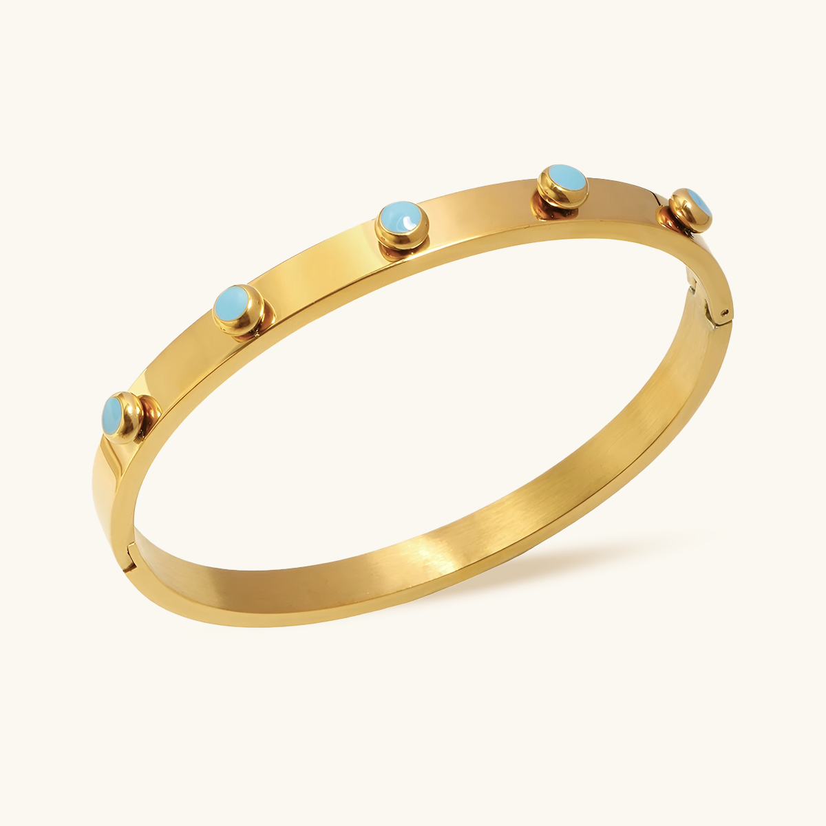 Aqua Stone Bangle Bracelet - Gold