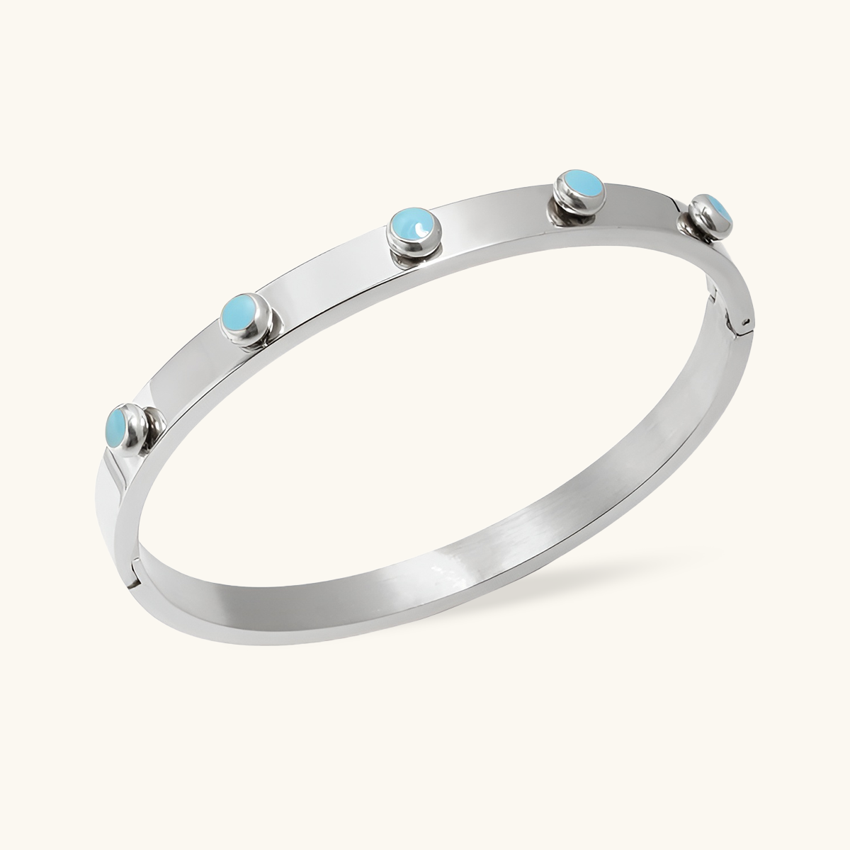 Aqua Stone Bangle Bracelet - Silver