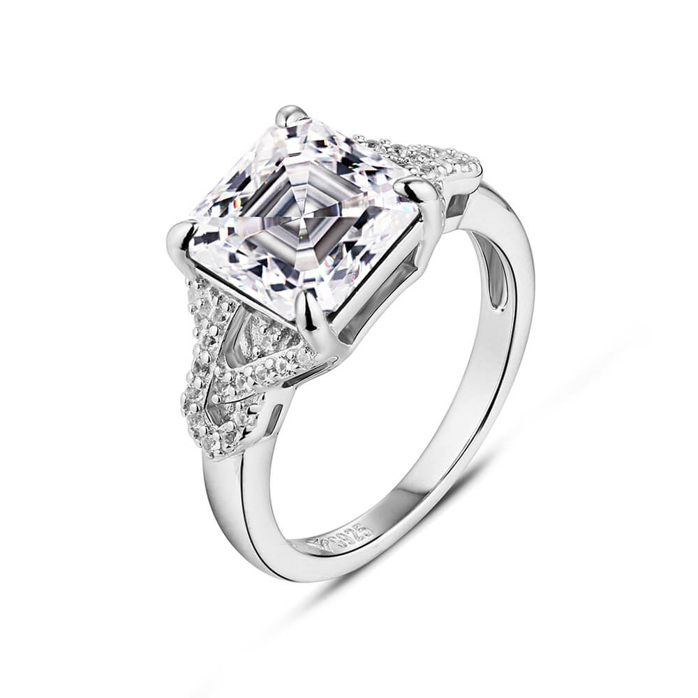 Asscher Cut Moissanite Side Stone Engagement Ring