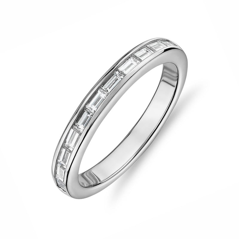 Baguette Moissanite Channel Set Half Eternity Wedding Band Stackable Ring