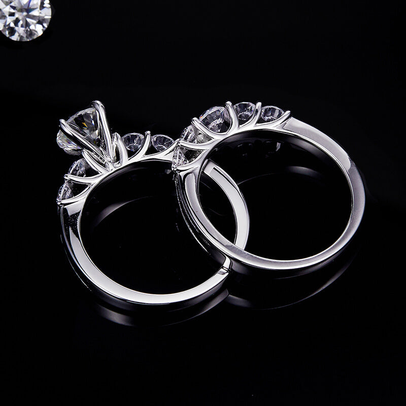 Bar Set Moissanite Accents Bridal Engagement Ring Set