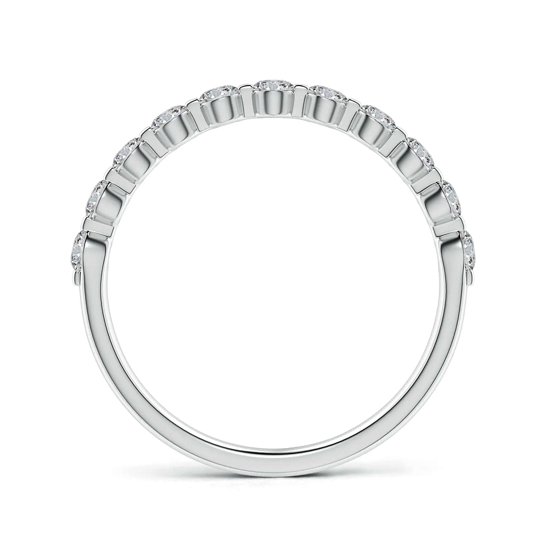 Bezel-Set Moissanite Half Eternity Wedding Band Ring In Sterling Silver