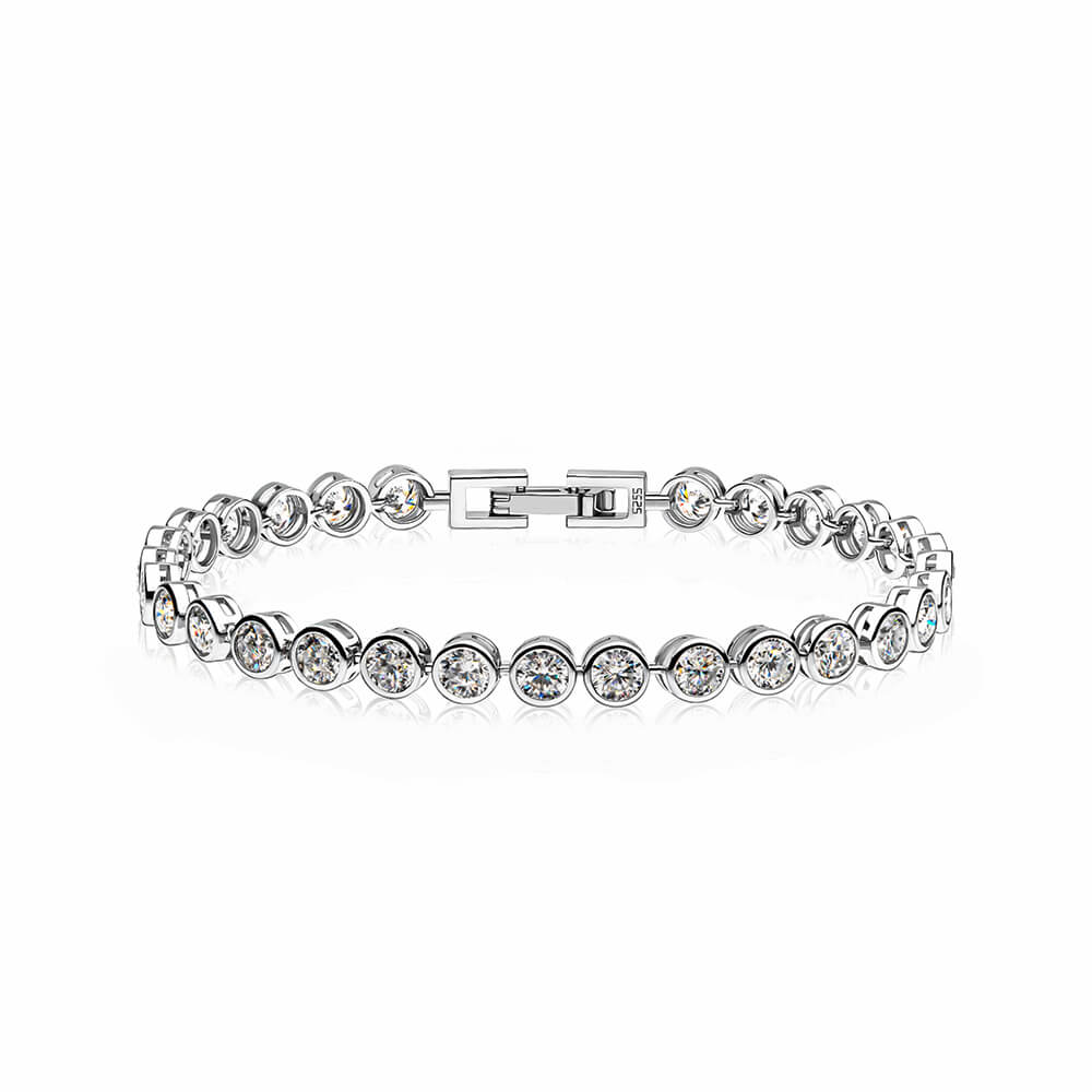 Bezel Set Moissanite Tennis Sterling Silver Bracelet