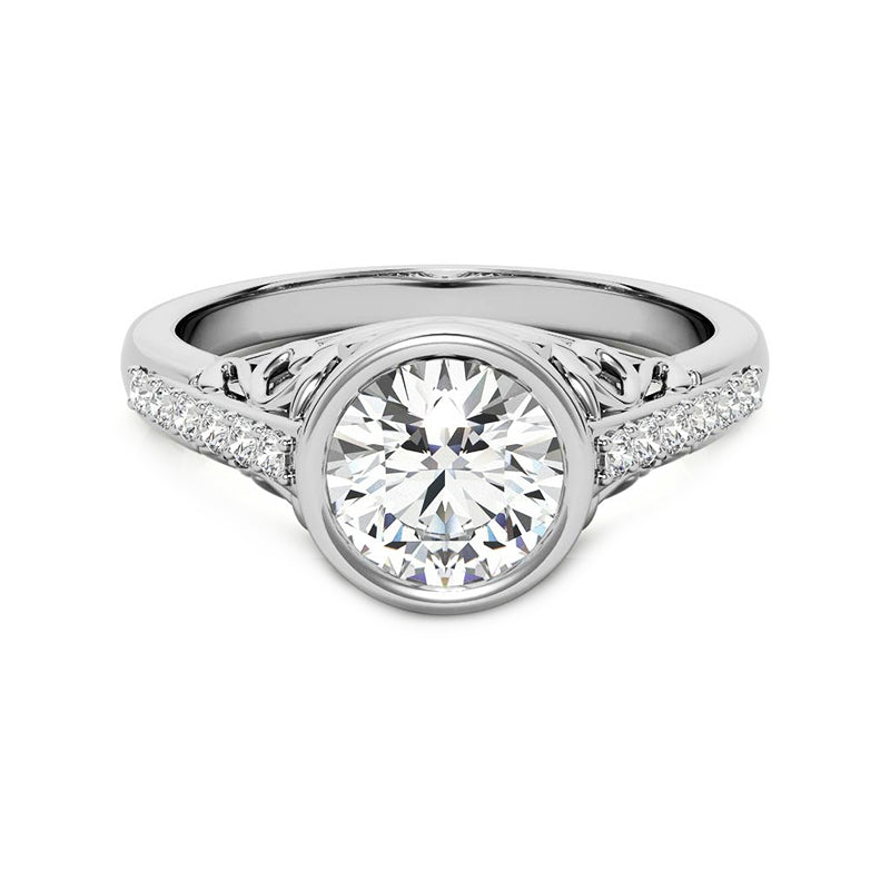 Bezel Set Round Moissanite Pave Engagement Ring