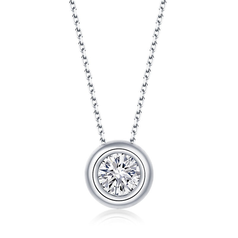 Bezel Solitaire Round Moissanite Necklace Pendant