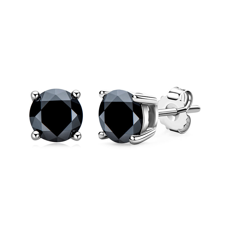 Black Moissanite Four Prong Stud Earrings In Sterling Silver