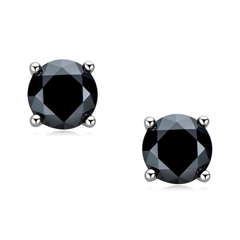 Black Moissanite Four Prong Stud Earrings In Sterling Silver