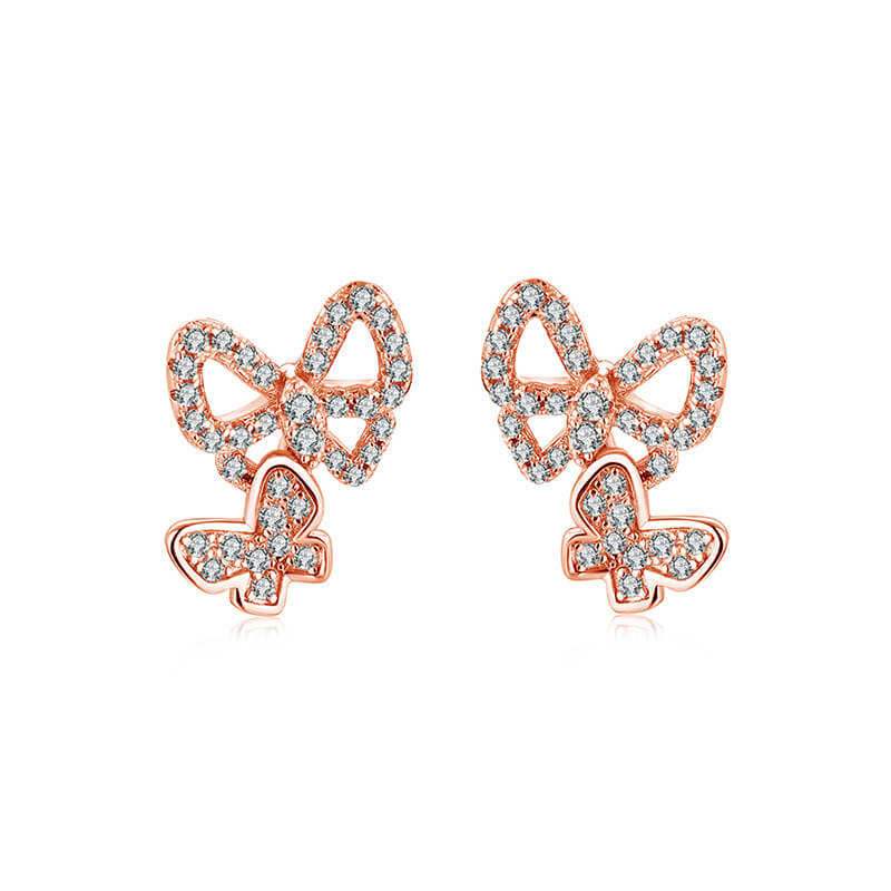 Butterfly Suit Moissanite Pave Stud Earrings In Sterling Silver