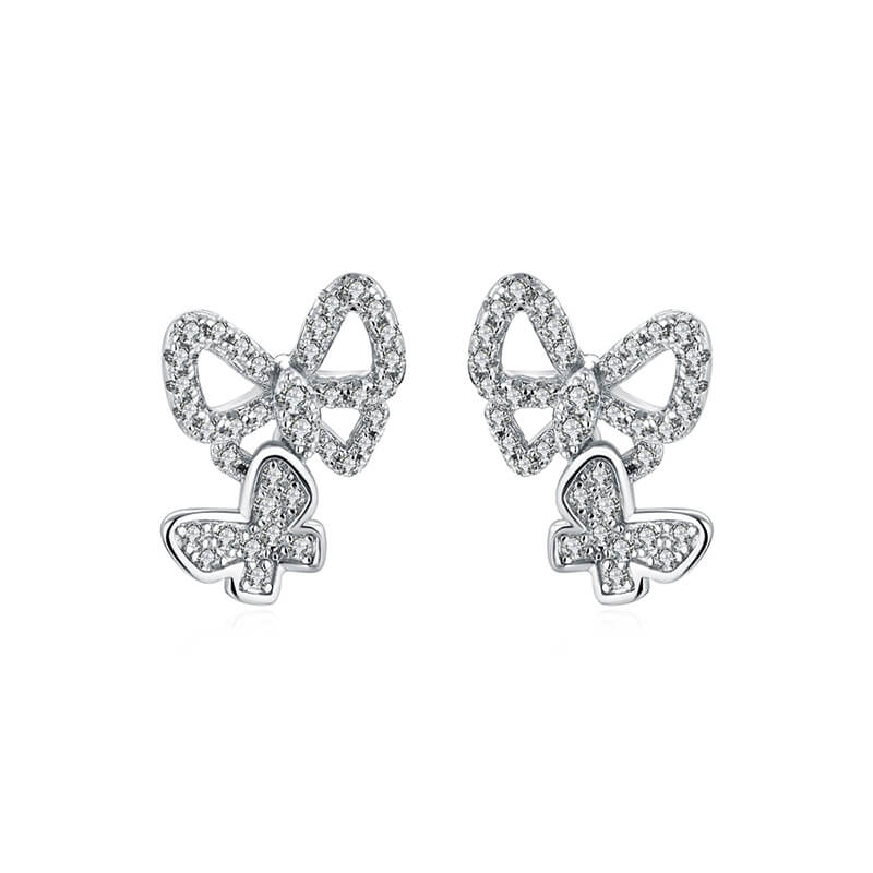 Butterfly Suit Moissanite Pave Stud Earrings In Sterling Silver