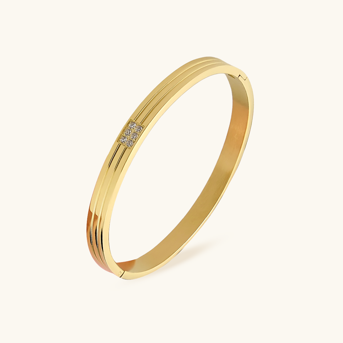 Carved Stone Bangle Bracelet  - Gold