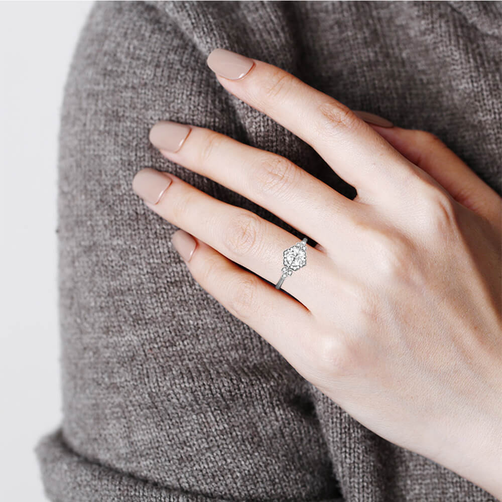 Cathedral Halo Moissanite Floral Engagement Ring