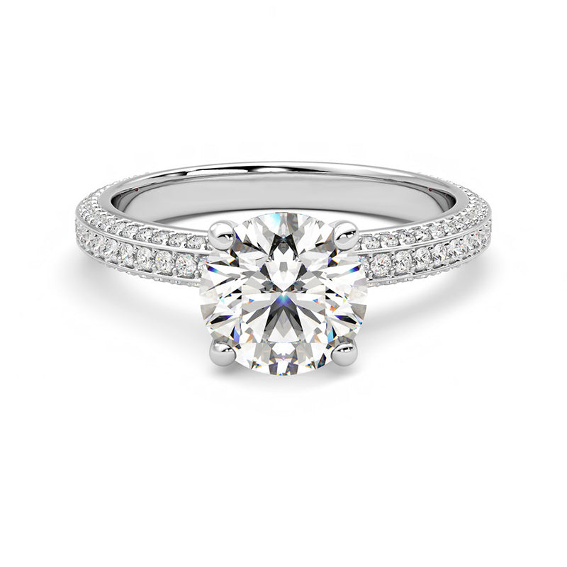 Cathedral Moissanite Triple Row Pave Engagement Ring