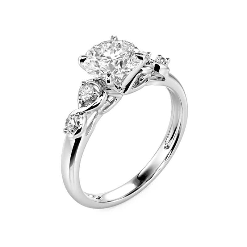 Cathedral Round Moissanite Infinity Accents Engagement Ring