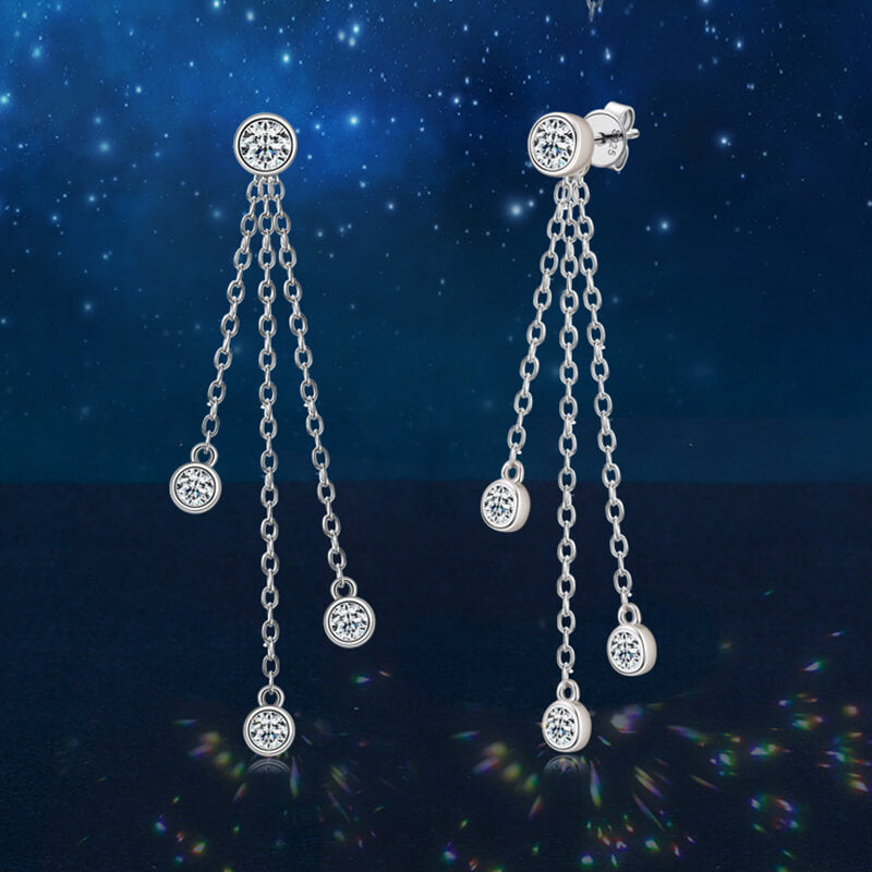 Chain Tassel Moissanite Drop Earrings In Sterling Silver