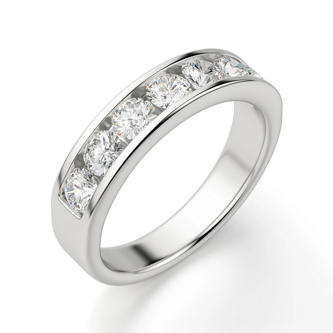 Channel Set Moissanite Half Eternity Wedding Band Ring In Sterling Silver