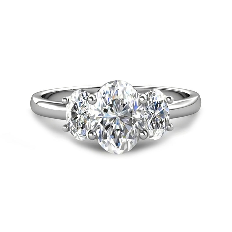 Classic Three Stone Oval Cut Moissanite Engagement Ring