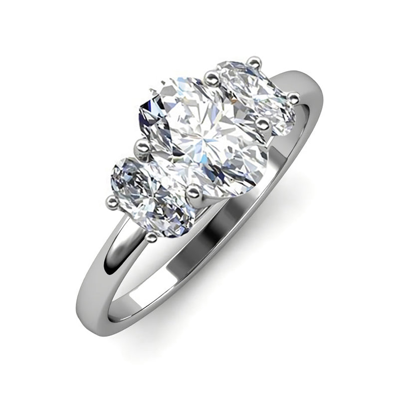 Classic Three Stone Oval Cut Moissanite Engagement Ring