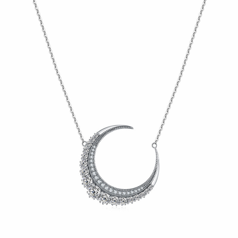 Crescent Moon Moissanite Necklace In Sterling Silver