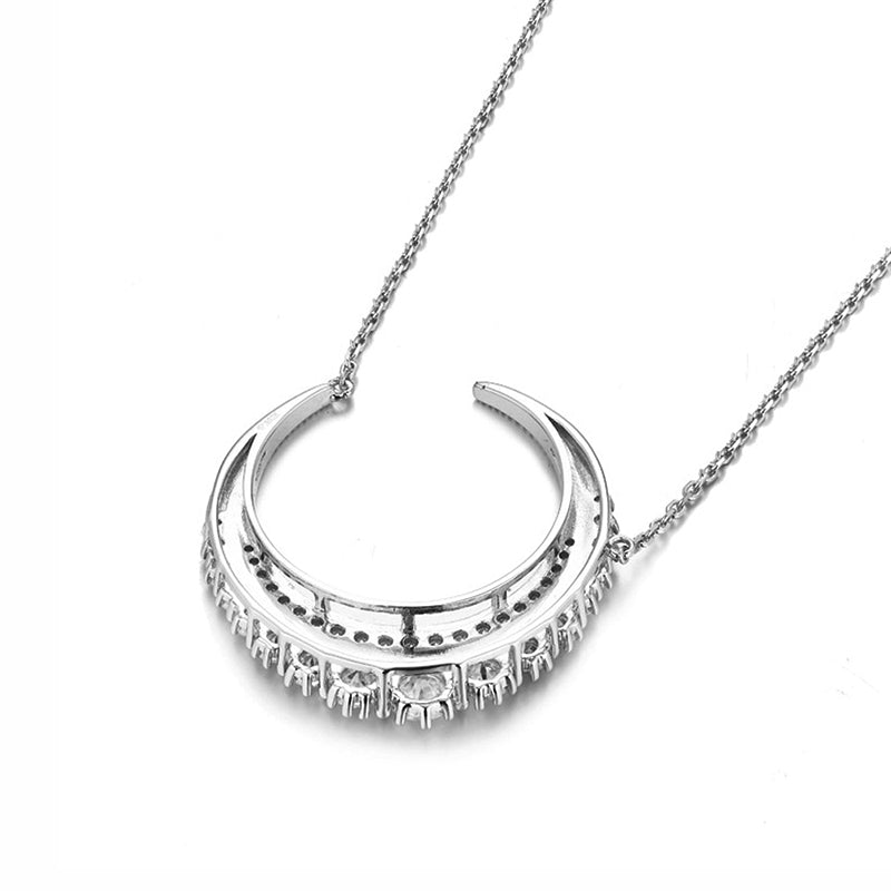 Crescent Moon Moissanite Necklace In Sterling Silver