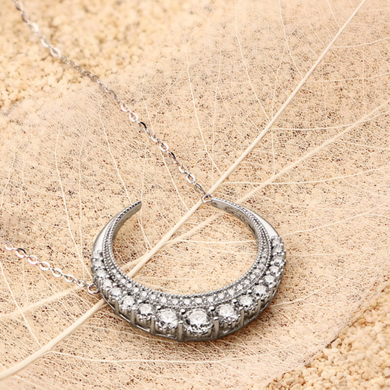 Crescent Moon Moissanite Necklace In Sterling Silver