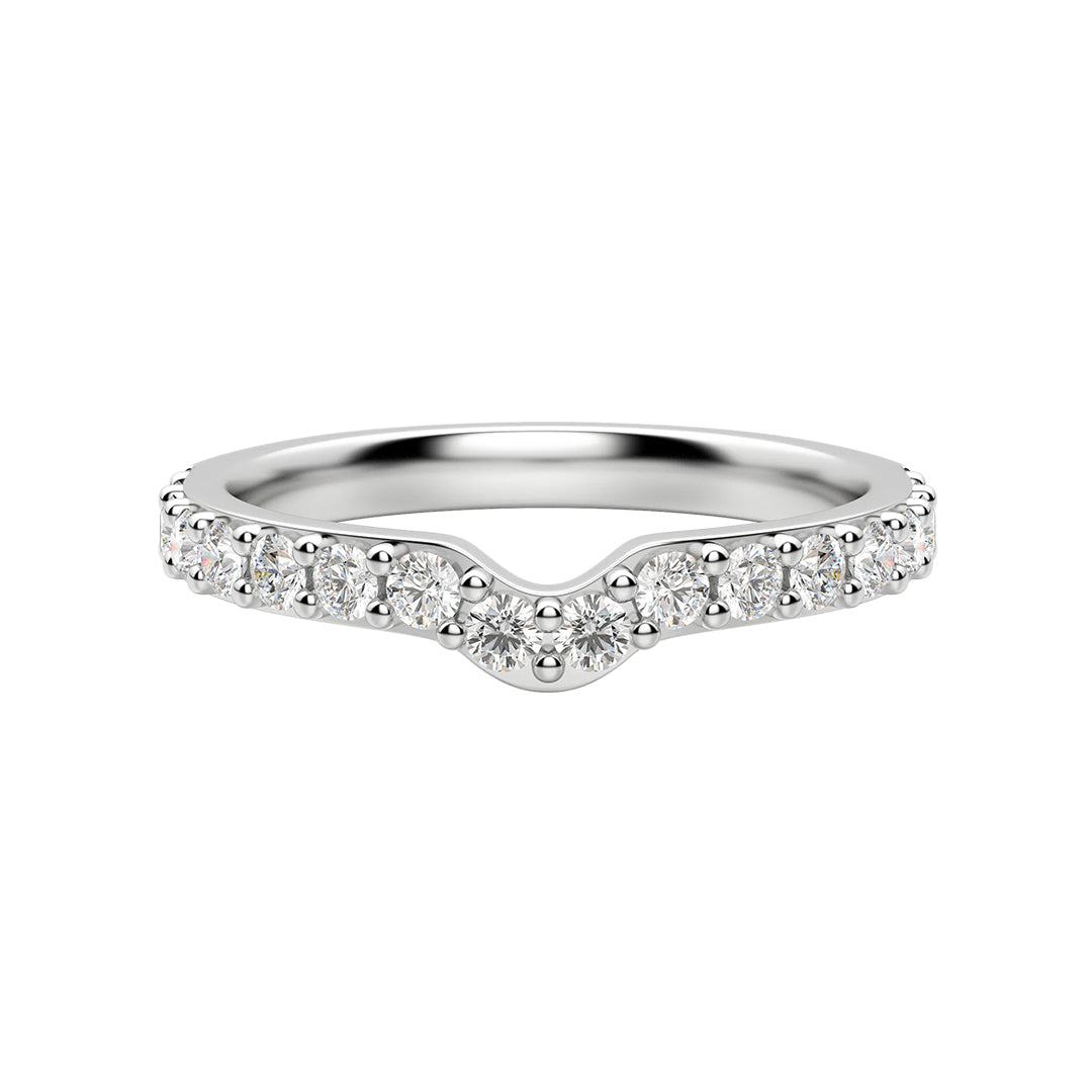 Curved Pave Moissanite Half Eternity Wedding Band Ring In Sterling Silver