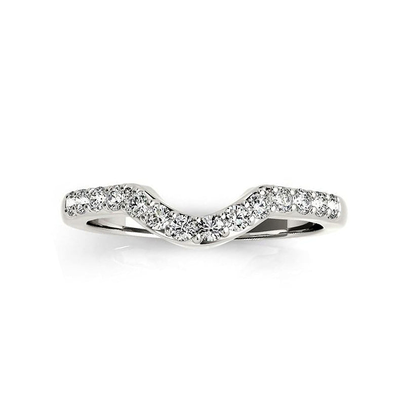 Curved Pave Moissanite Half Eternity Wedding Band Stackable Ring