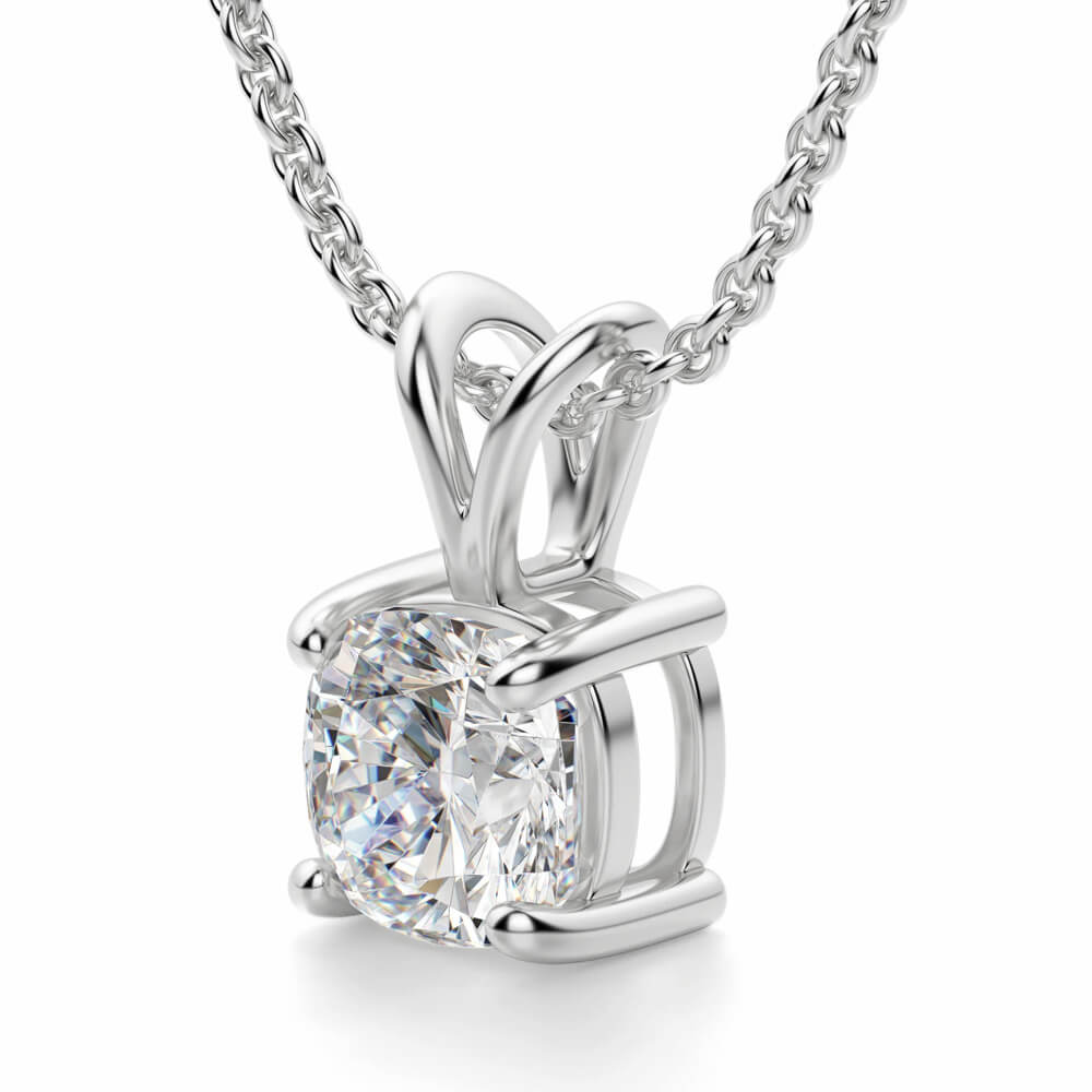 Solitaire Cushion Moissanite Basket Set Pendant Necklace in Sterling Silver