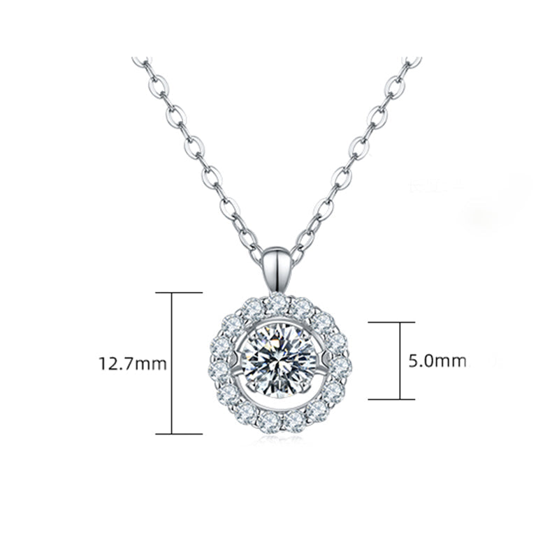 Dancing Moissanite Around You Halo Necklace in Sterling Silver