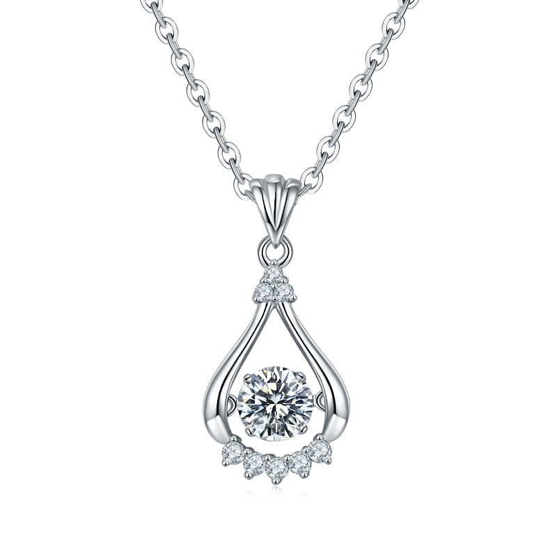 Dancing Moissanite Bright Eyes Side Stone Necklace in Sterling Silver