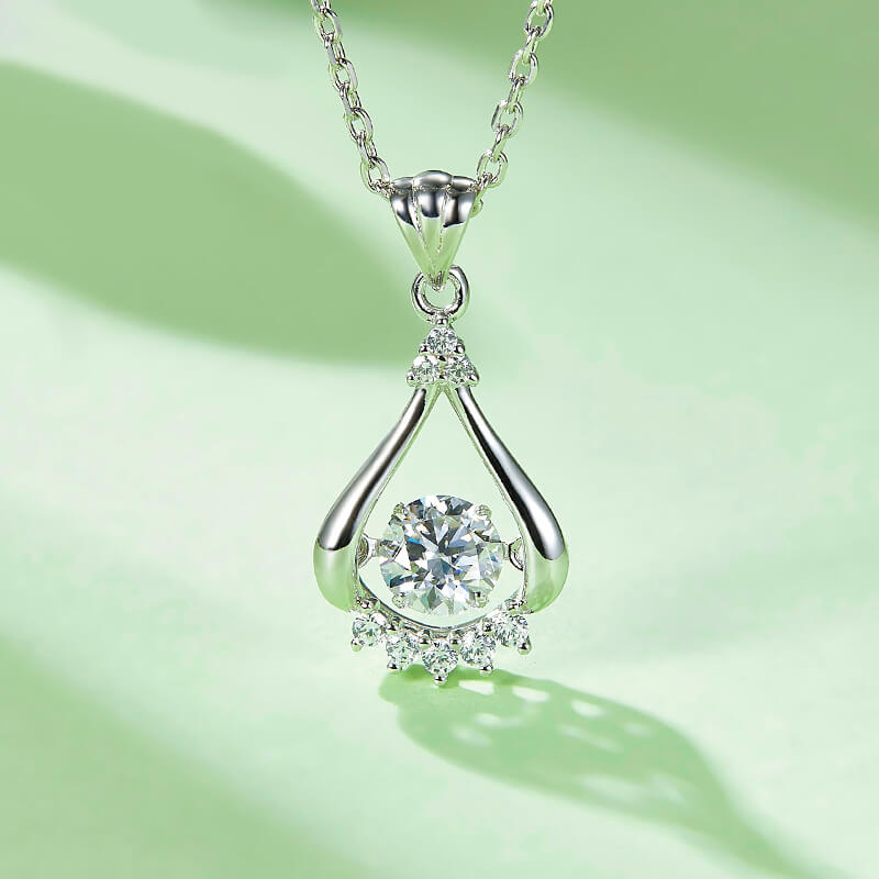 Dancing Moissanite Bright Eyes Side Stone Necklace in Sterling Silver