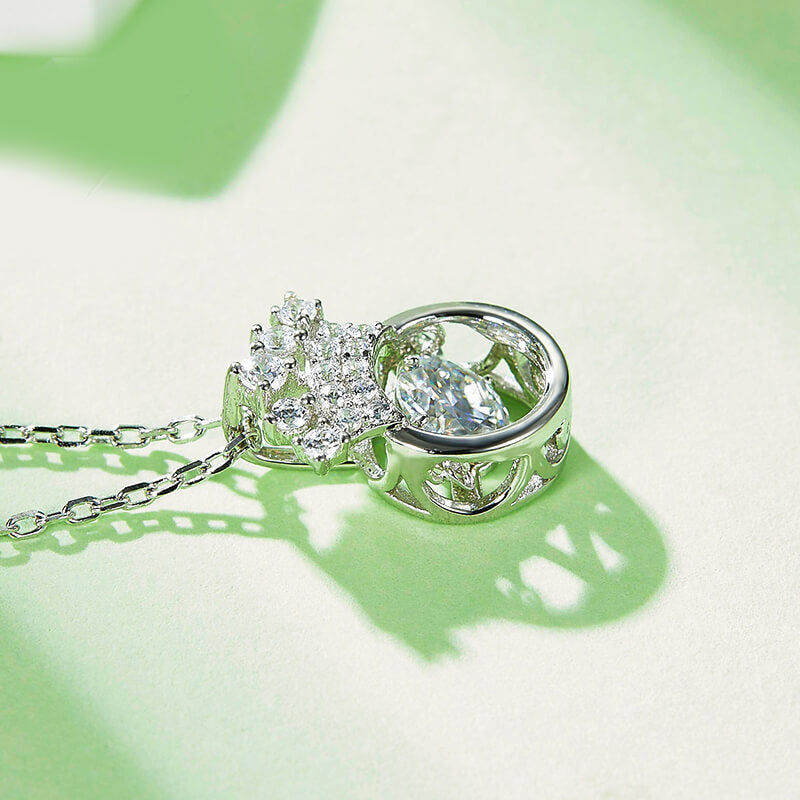 Dancing Moissanite Crown Necklace in Sterling Silver