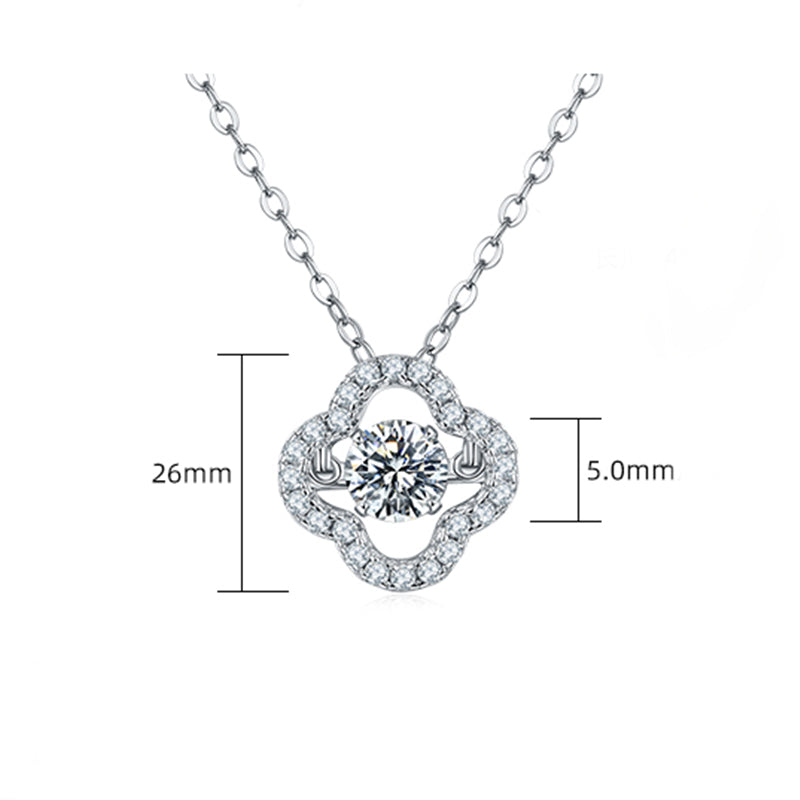 Dancing Moissanite Four Leaf Clover Pave Necklace in Sterling Silver