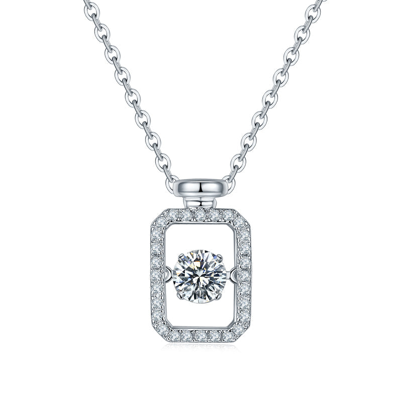 Dancing Moissanite Perfume Bottle Pave Necklace in Sterling Silver