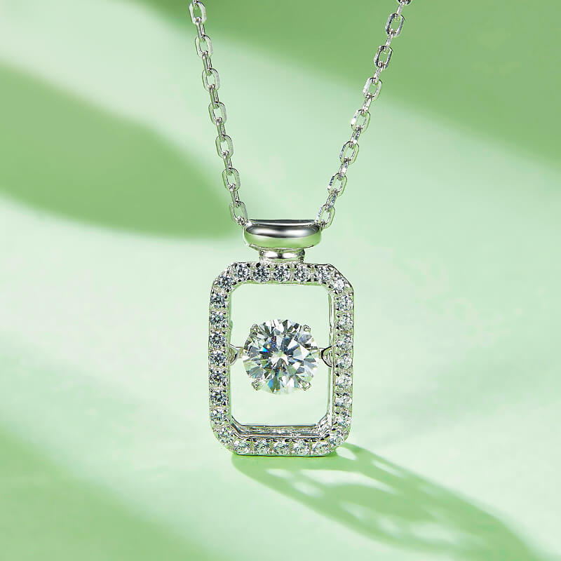 Dancing Moissanite Perfume Bottle Pave Necklace in Sterling Silver