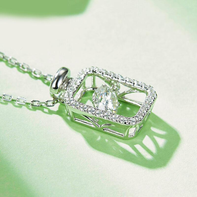 Dancing Moissanite Perfume Bottle Pave Necklace in Sterling Silver