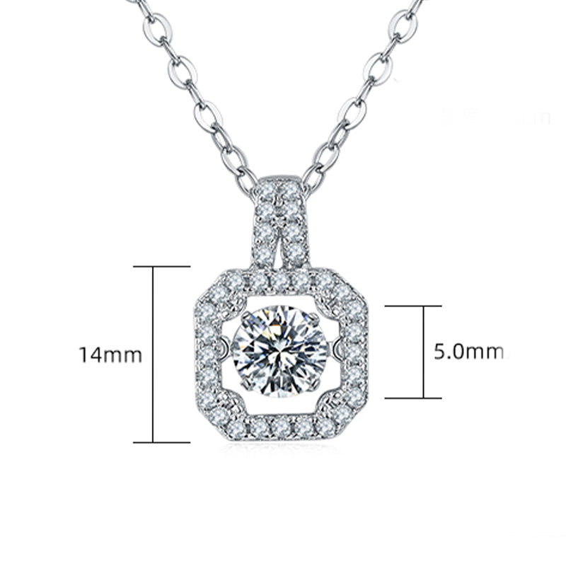 Dancing Moissanite Square-Shaped Halo Necklace in Sterling Silver