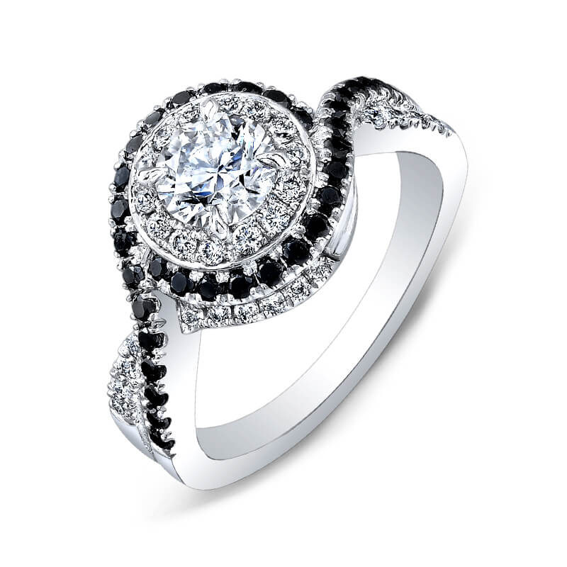 Double Halo Moissanite Black Pavé Swirl Engagement Ring