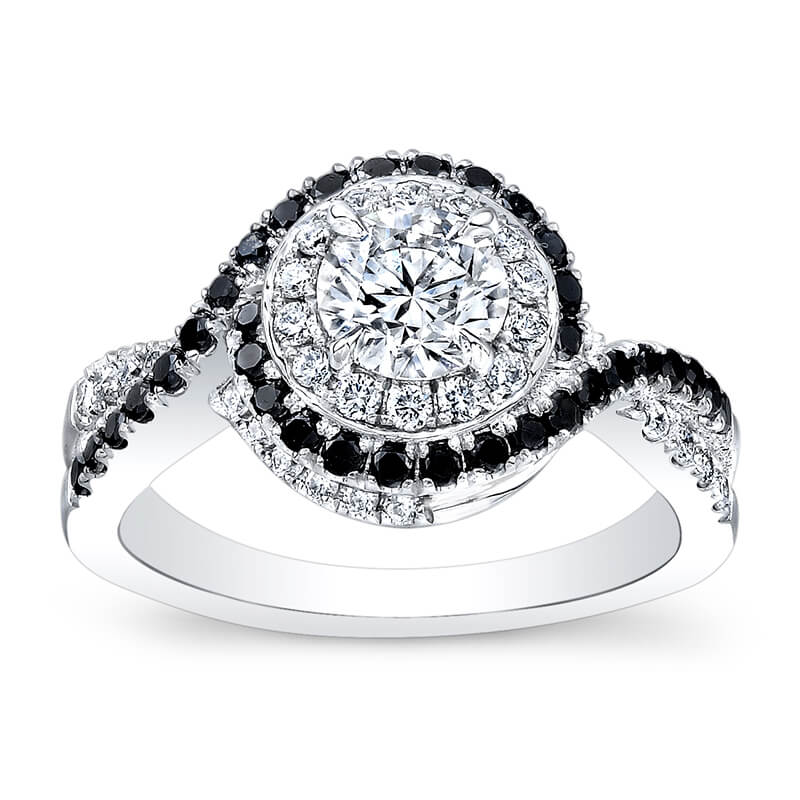 Double Halo Moissanite Black Pavé Swirl Engagement Ring