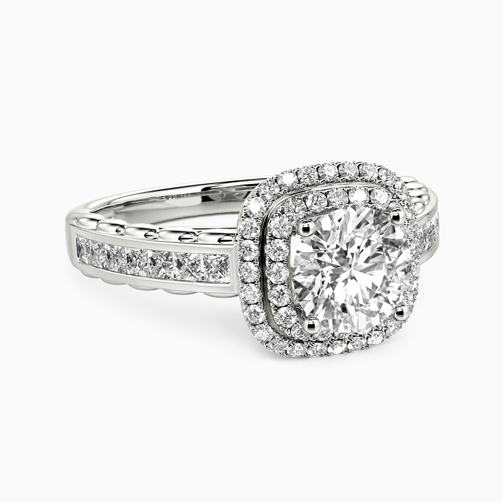 Double Halo Moissanite Channel Set Engagement Ring