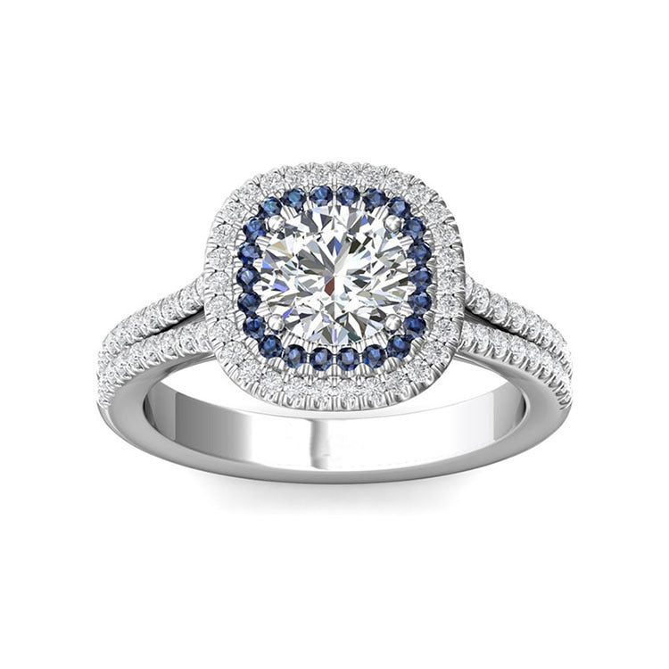 Double Halo Moissanite Split Shank Pave Engagement Ring