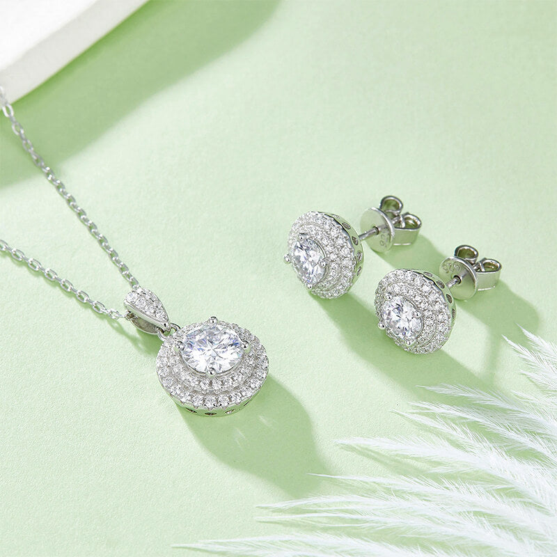 Double Halo Round Moissanite Pendant Necklace