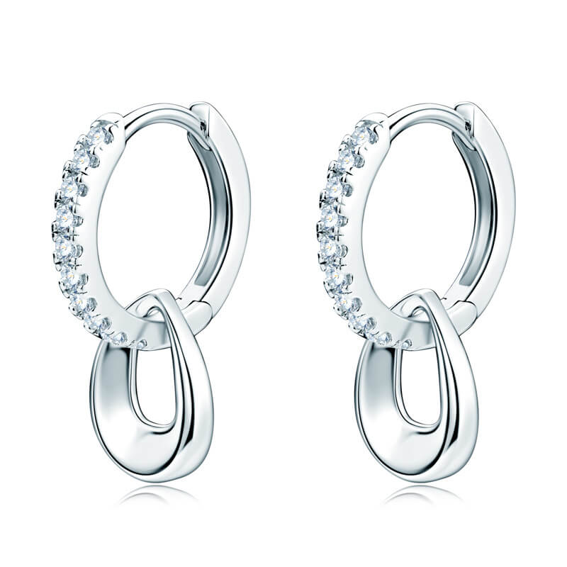 Double Hoop Moissanite Pave Earrings In Sterling Silver