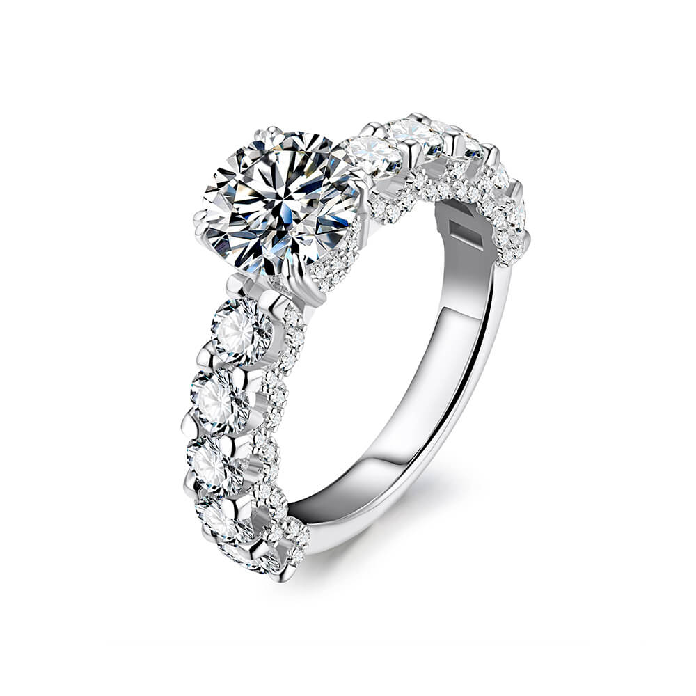 Eleven Stone Round Cut Moissanite Half Eternity Engagement Ring